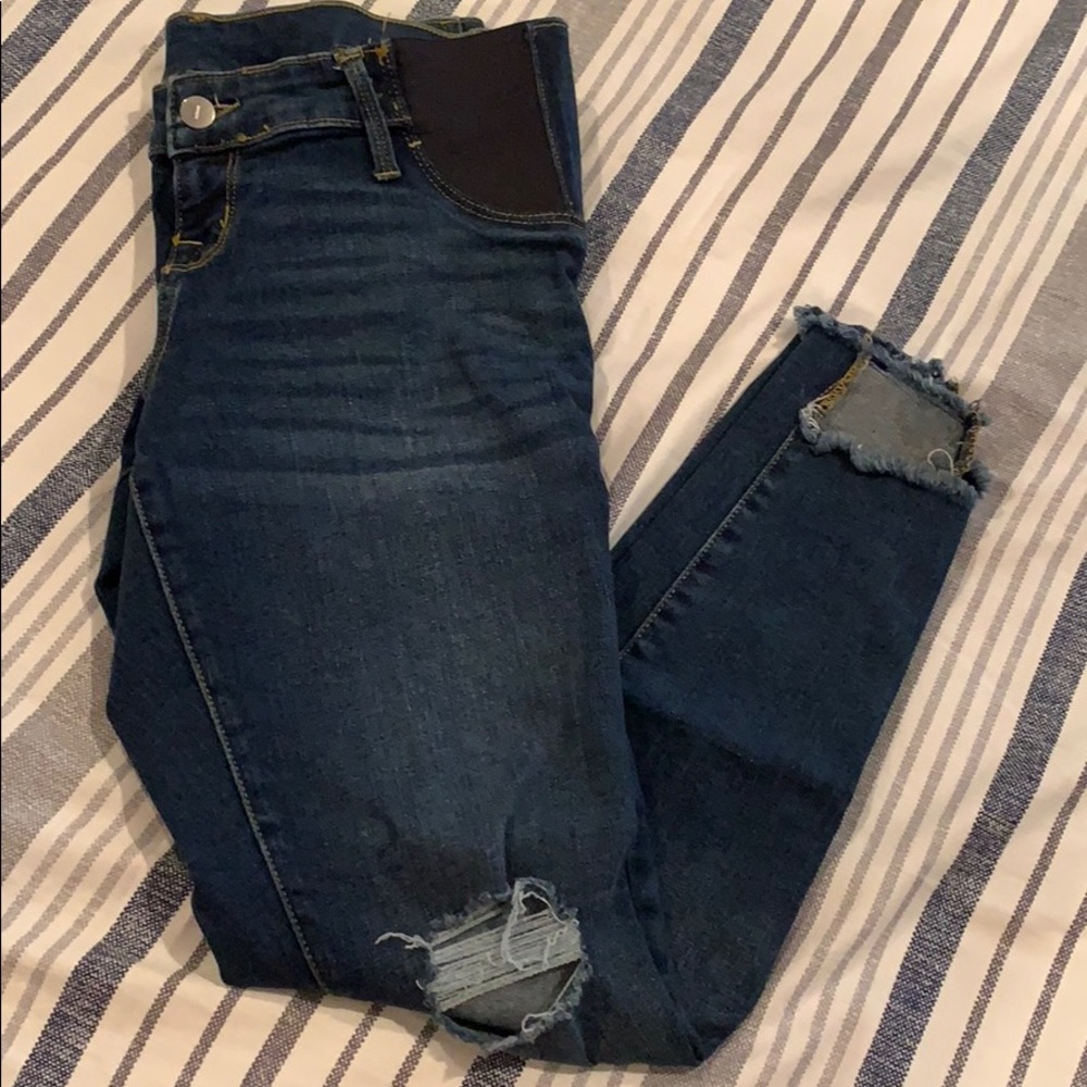 Maternity Shark Bite Distressed Skinny Jeans